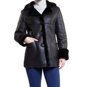 Women's Black Sheepskin Shearling Leather Bomber Jacket