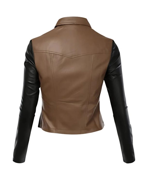 Women's Brown Black Motorcycle Biker Leather Jacket