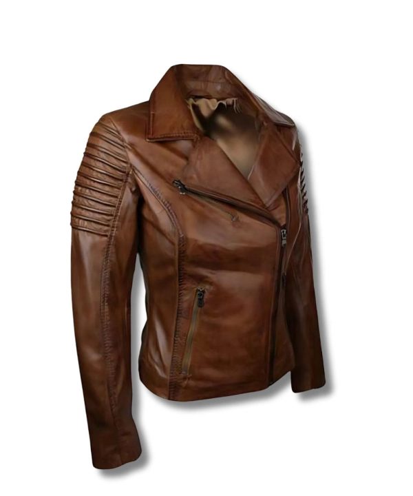 Women's Cafe Racer Biker Brown Leather Jacket