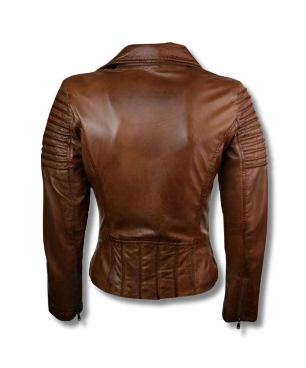 Women's Cafe Racer Biker Leather Jacket Brown
