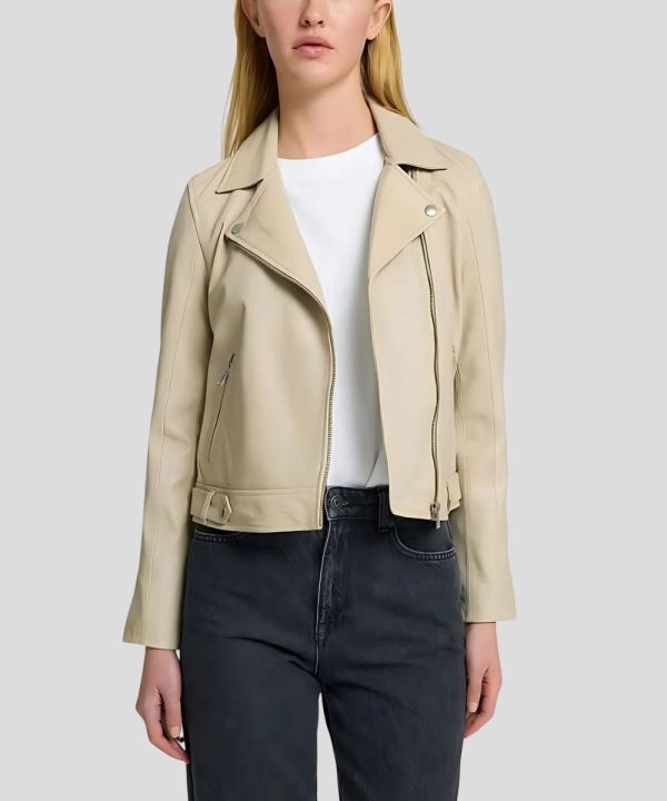 Women's Classic Leather Jacket Beige