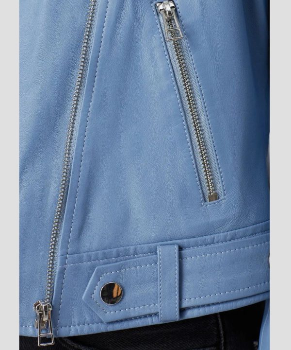 Women's Classic Light Blue Moto Leather Jacket