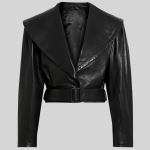 Women's Cropped Textured Leather Jacket