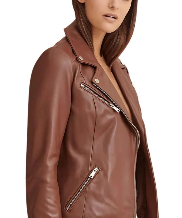 Women's Distressed Leather Motorcycle Jacket Brown