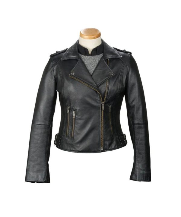 Women's Genuine Leather Black Biker Jacket