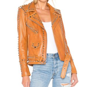 Women's Western Dome Studded Easy Rider Bomber Jacket Brown