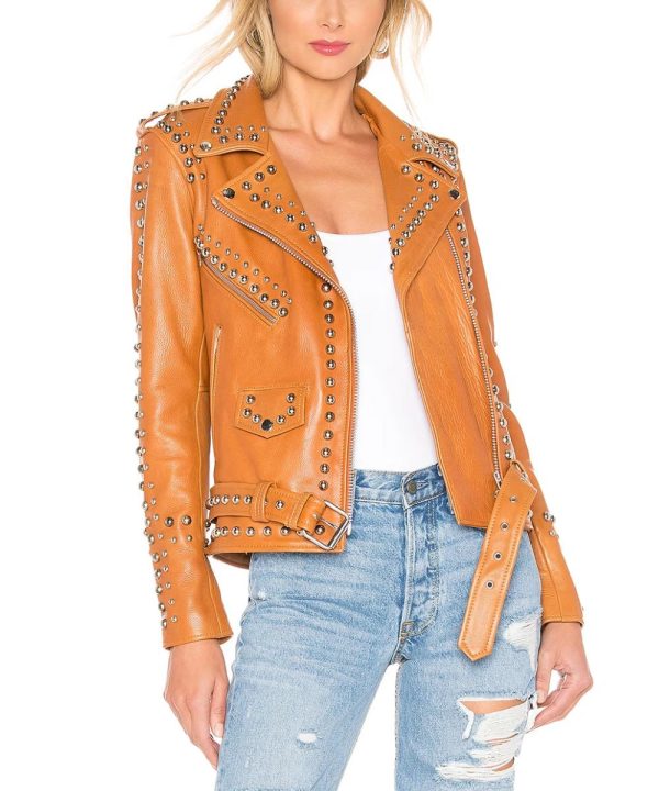 Women's Western Dome Studded Easy Rider Bomber Jacket Brown