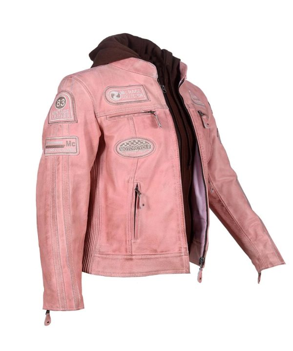 Women's Leather Motorcycle Jacket Pink