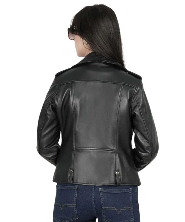 Womens Asymmetrical Black Biker Leather Jacket