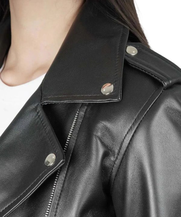 Womens Asymmetrical Black Leather Biker Jacket