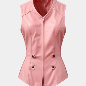 Womens Baby Pink Leather Vest