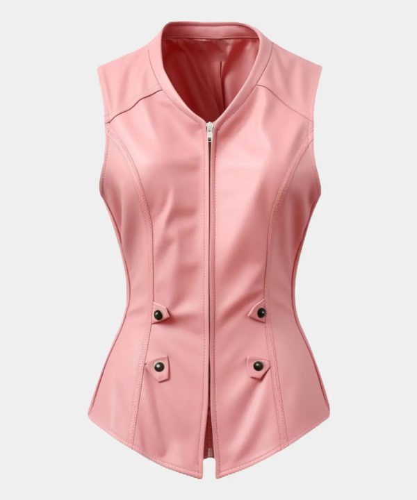 Womens Baby Pink Leather Vest