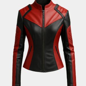 Womens Biker Faux Leather Jacket Black And Red