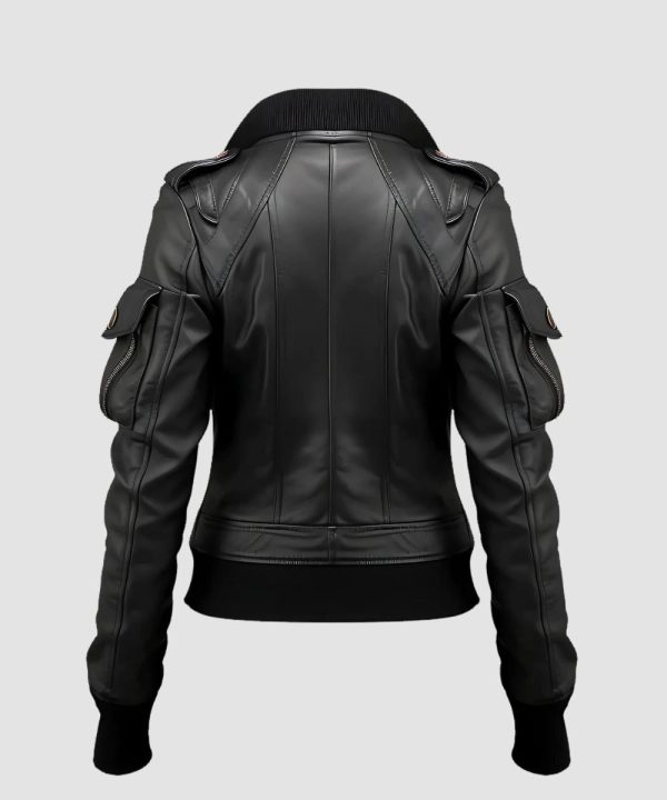 Womens Black Biker Bomber Leather Jacket