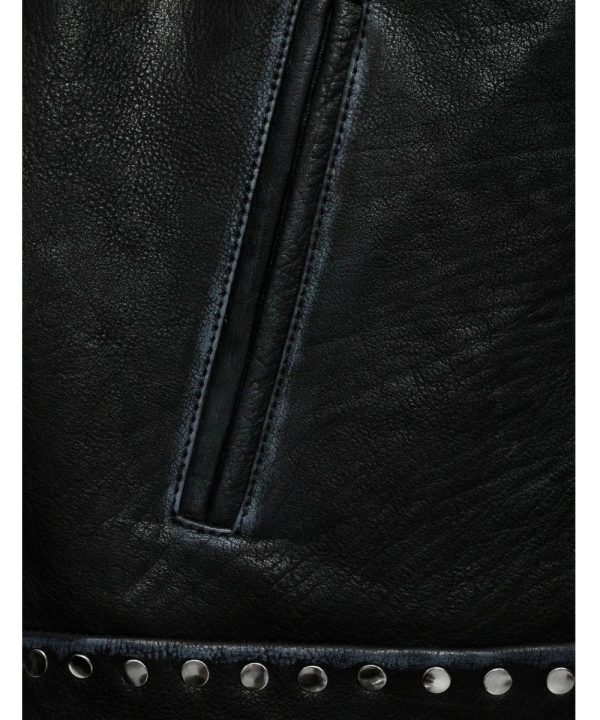 Womens Black Biker Studded Leather Jacket