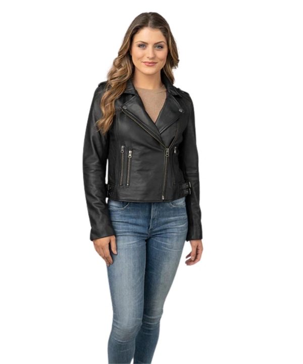 Womens Black Genuine Leather Biker Jacket