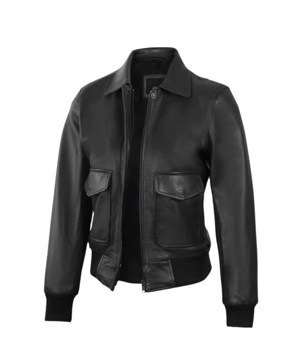 Womens Black Harrington Bomber Real Leather Jacket