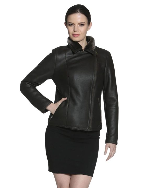 Womens Black Shearling Genuine Leather Sheepskin Jacket