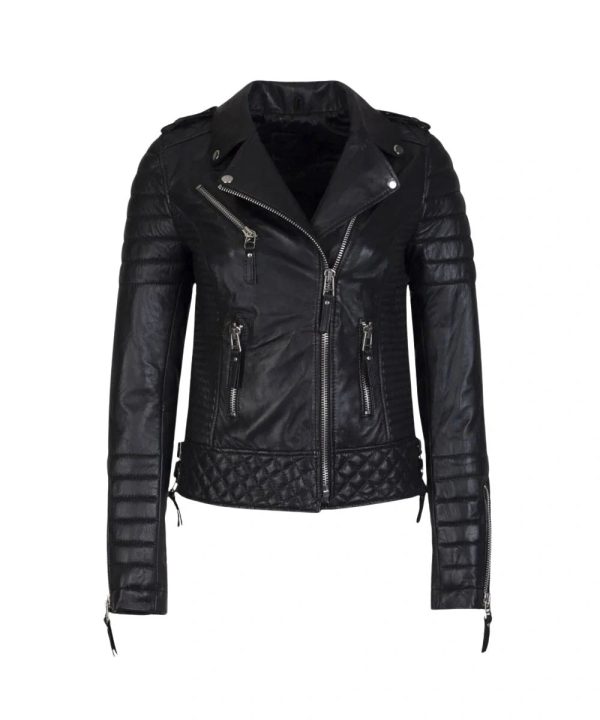Womens Black Stylish Moto Biker Leather Bomber Jacket
