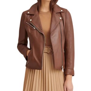 Womens Brown Distressed Leather Motorcycle Jacket