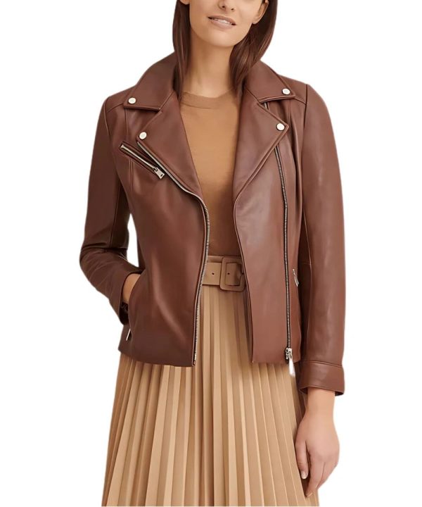 Womens Brown Distressed Leather Motorcycle Jacket