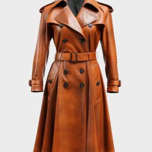 Womens Brown Real Leather Long Coat