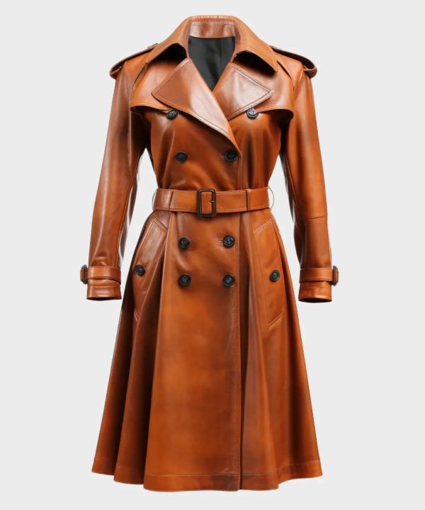 Womens Brown Real Leather Long Coat