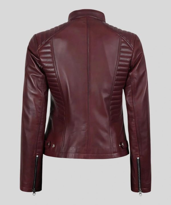Womens Burgundy Cafe Racer Leather Jacket