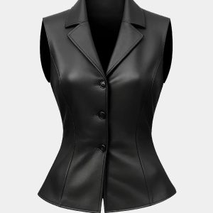 Womens Casual Black Leather Vest
