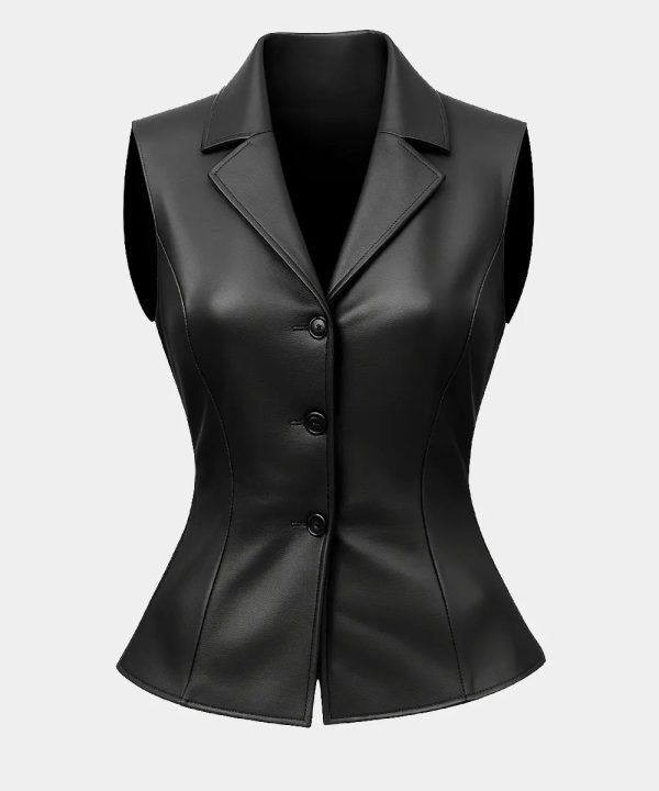 Womens Casual Black Leather Vest