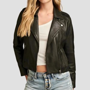 Womens Classic Leather Moto Jacket Black