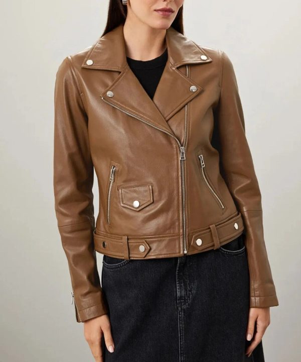 Womens Classic Toffee Moto Leather Jacket