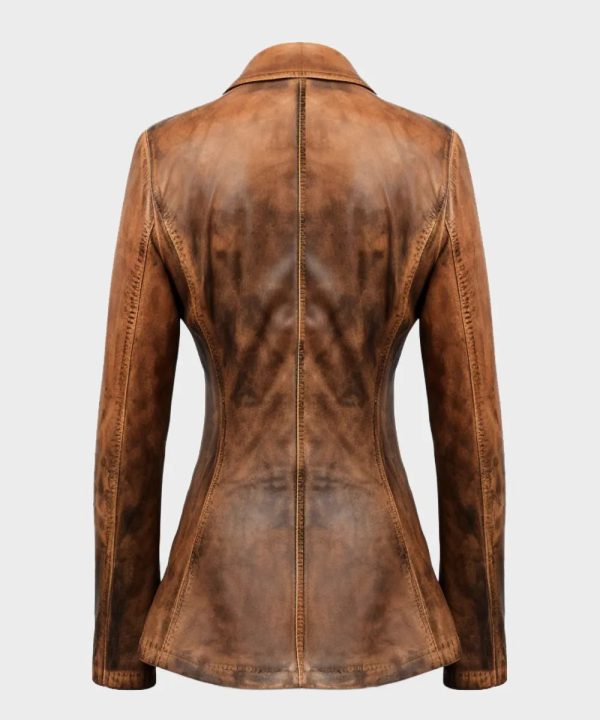 Womens Designer Brown Leather Blazer