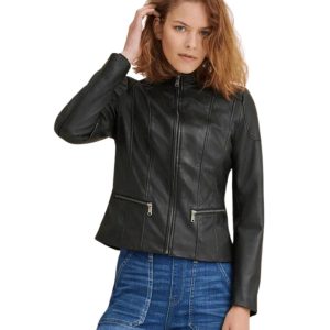 Womens Distressed Black Biker Leather Jacket