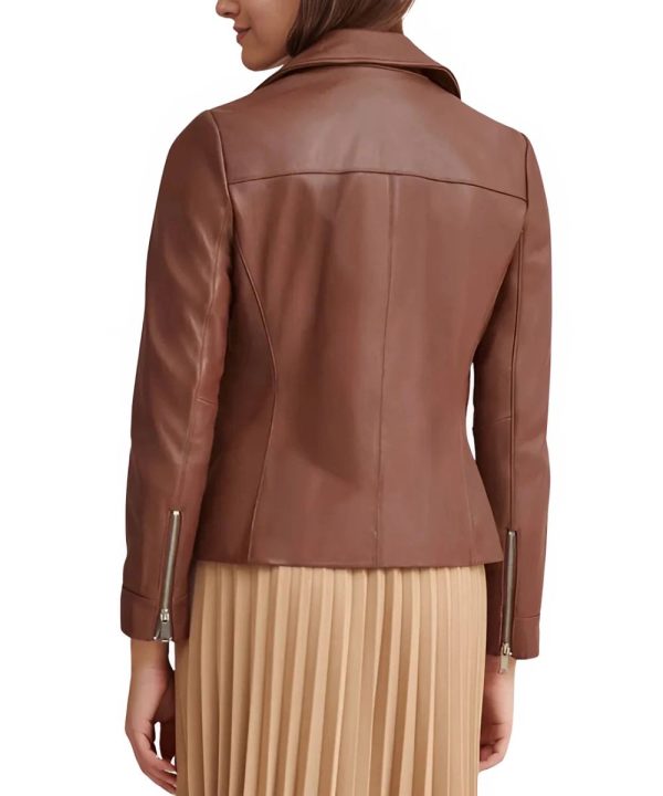 Womens Distressed Leather Motorcycle Jacket Brown
