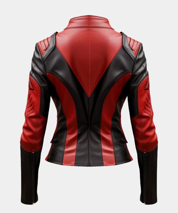 Womens Faux Leather Biker Jacket Black And Red