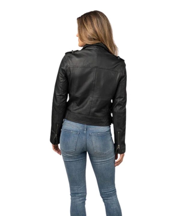 Womens Genuine Leather Biker Jacket Black