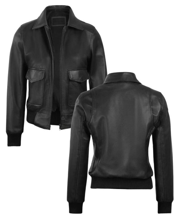 Womens Harrington Bomber Real Leather Jacket Black
