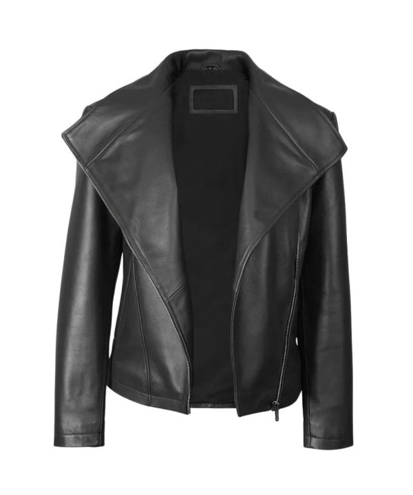 Womens Montagna Asymmetrical Biker Leather Jacket Black