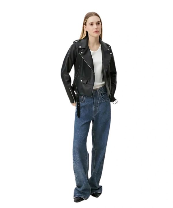 Womens Motorcycle Black Leather Bomber Jacket