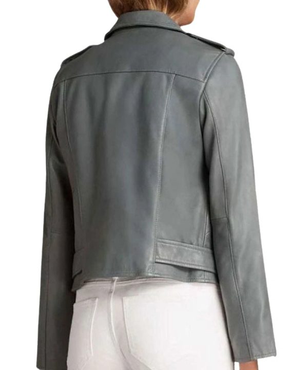 Womens Motorcycle Grey Biker Leather Bomber Jacket