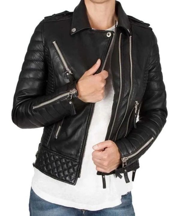 Womens Motorcycle Lambskin Leather Bomber Jacket Black