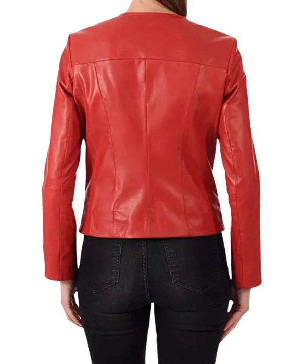 Womens Motorcycle Red Biker Leather Bomber Jacket