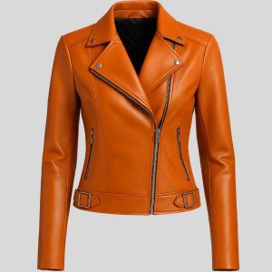 Womens Orange Faux Leather Jacket