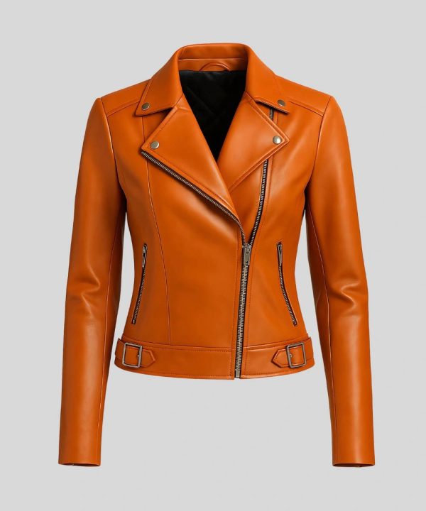 Womens Orange Faux Leather Jacket