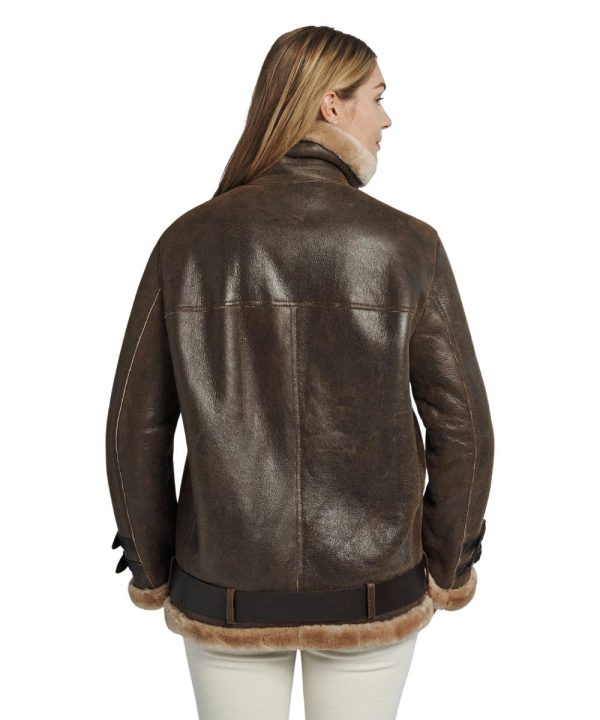 Womens Oversized Shearling Leather Dark Brown Jacket