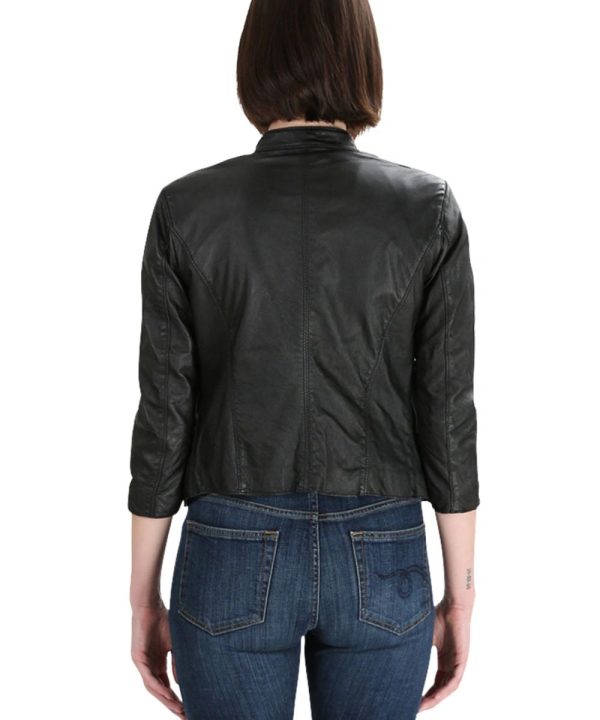 Womens R13 Cafe Racer Black Leather Bomber Jacket