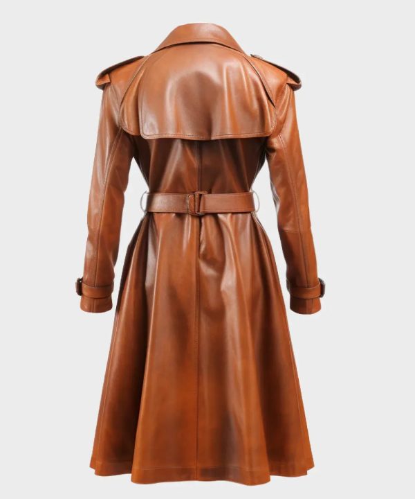 Womens Real Leather Brown Long Coat