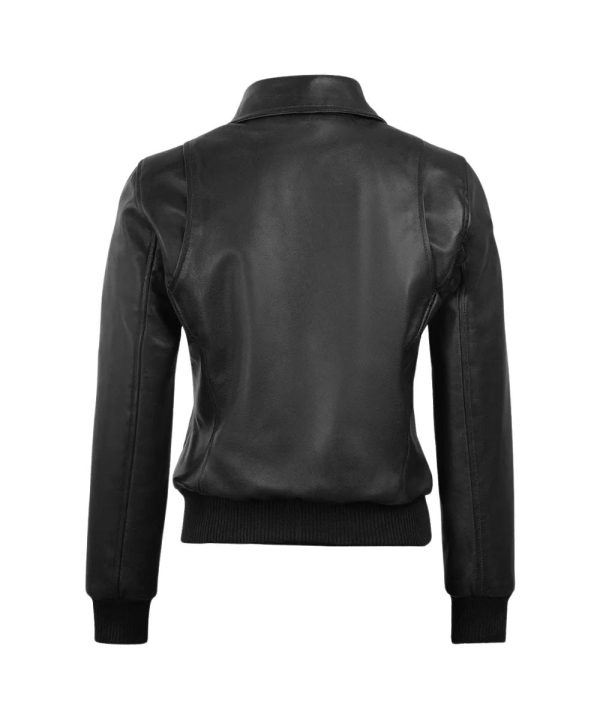Womens Real Leather Harrington Bomber Jacket Black