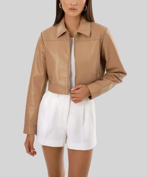 Womens Recycled Leather Cropped Jacket